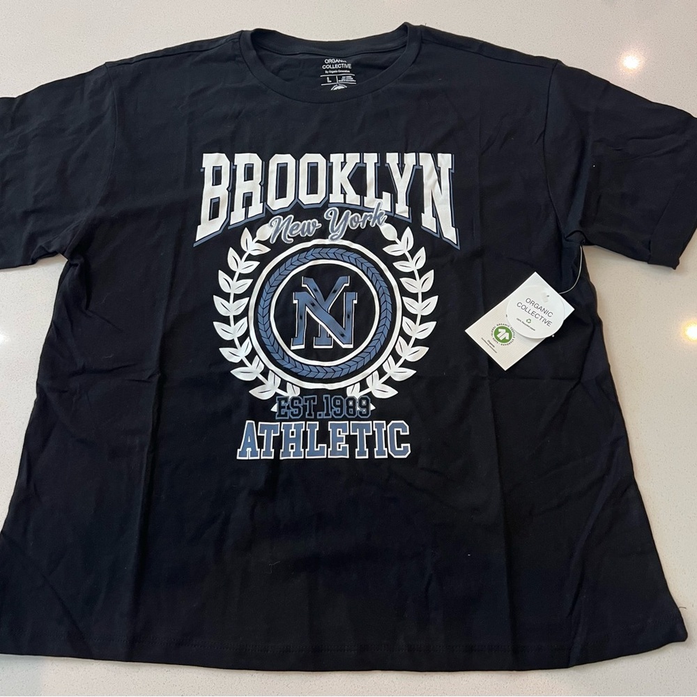 Organic 100% Cotton T-shirt Black Brooklyn NY Athletic Women's Large‎ New